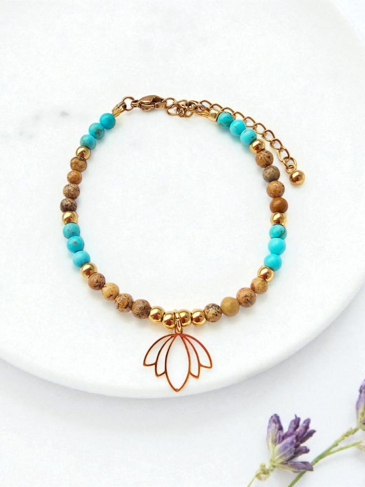 Bransoletka z jaspisem brązowym i turkusem