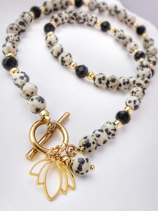 Naszyjnik z jaspisem dalmatyńskim i turmalinem czarnym- Kamienie Naturalne | Miloo