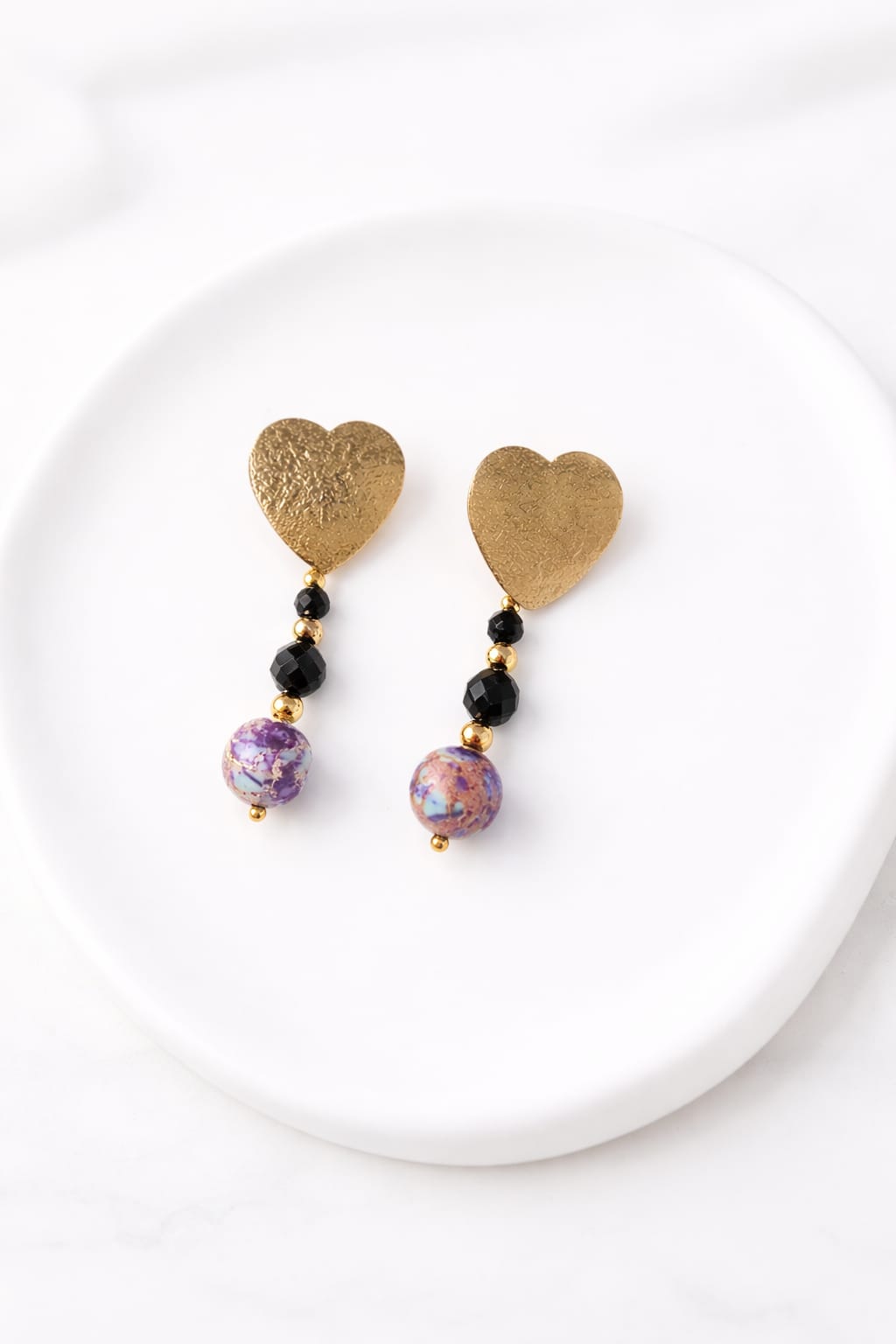 Kolczyki z turmalinem czarnym i jaspisem cesarskim – serce 4 cm