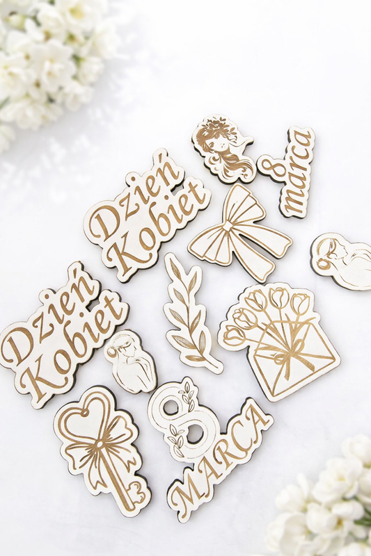 Piki dekoracyjne na Dzień Kobiet – biały HDF | zestaw 10 szt.