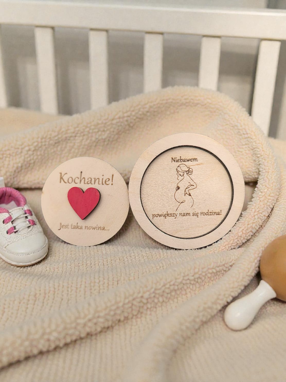 Tabliczka informująca o ciąży – personalizowana | 8 cm | podwójna sklejka 3 mm