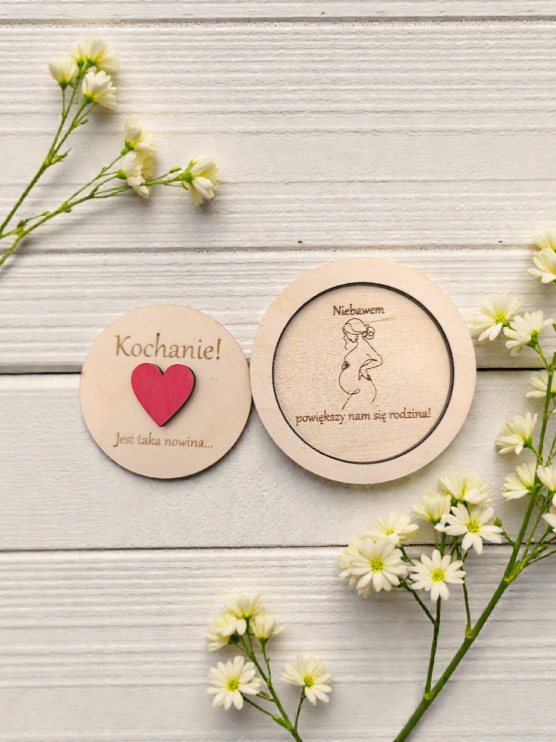 Tabliczka informująca o ciąży – personalizowana | 8 cm | podwójna sklejka 3 mm